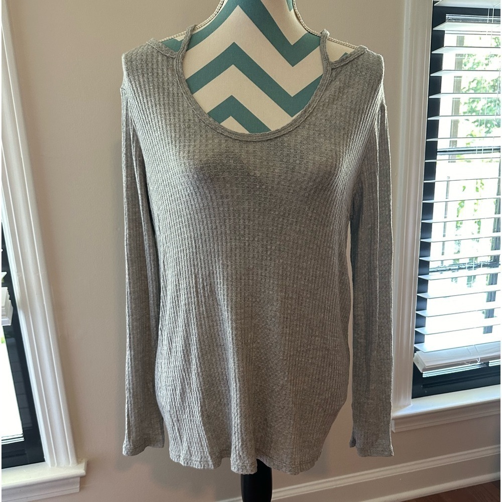 NWT- 143 Story by Line Up Long Sleeve Waffle Knit Top with cutout neckline